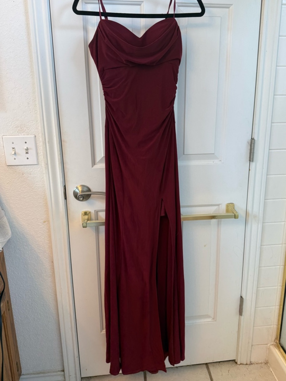 Emerald Sundae Elegant Wine Colored Spaghetti-Strap Evening Dress